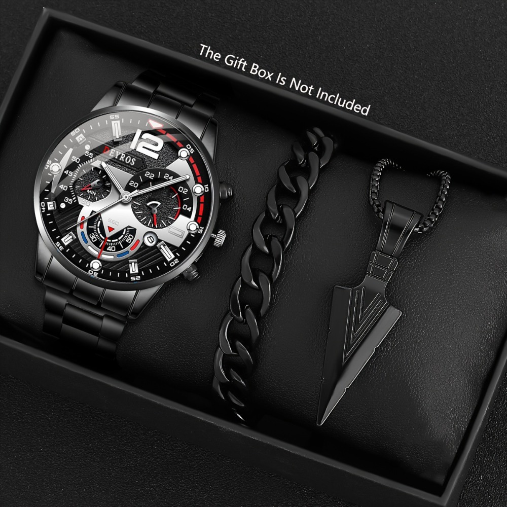 Best Jewelry Watches For Men - 3 adet/takım Moda erkek saati Siyah