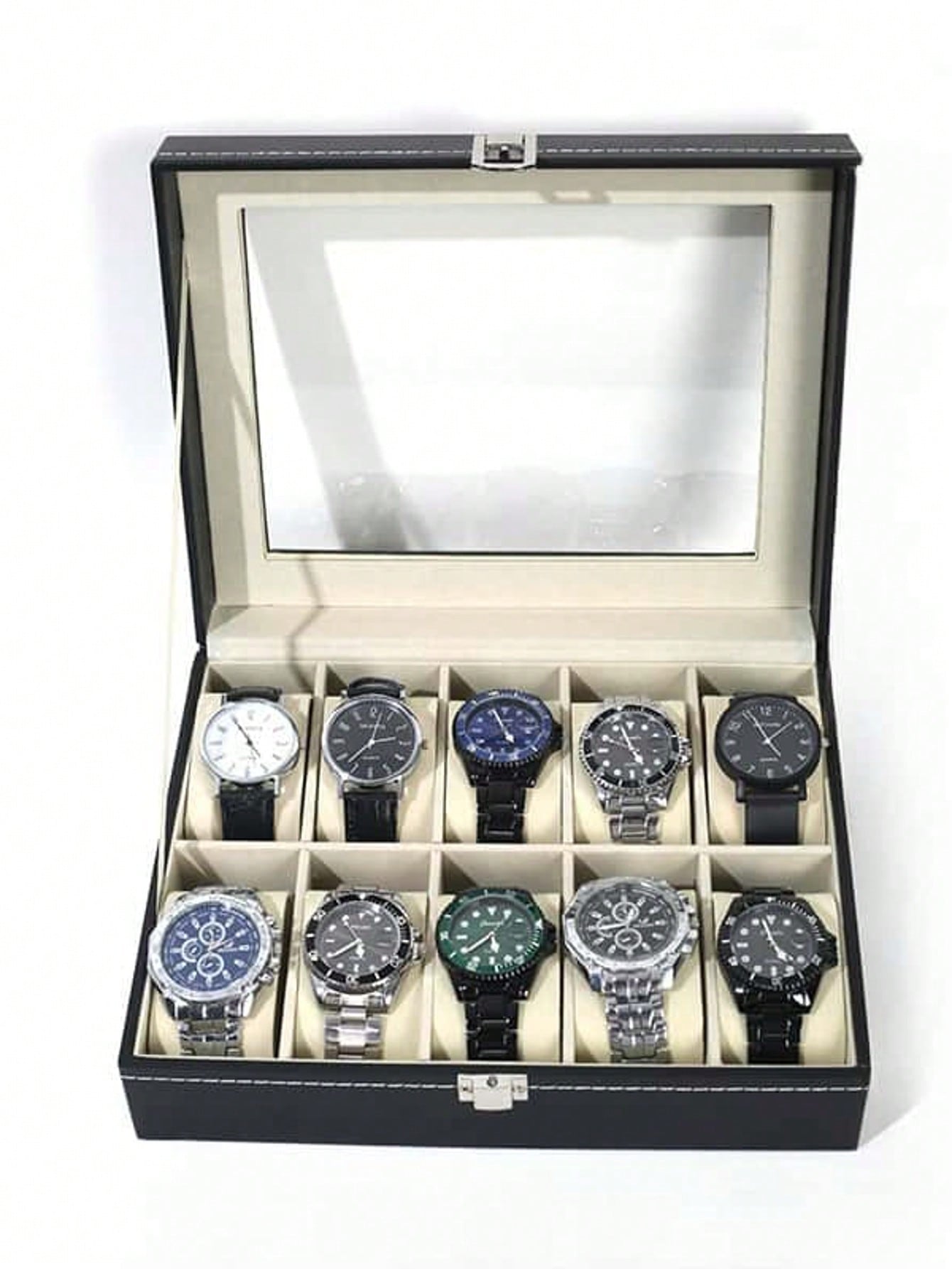 High Jewelry Watches - Kilitli Deri Saat Kutusu, Büyük Kapasiteli
