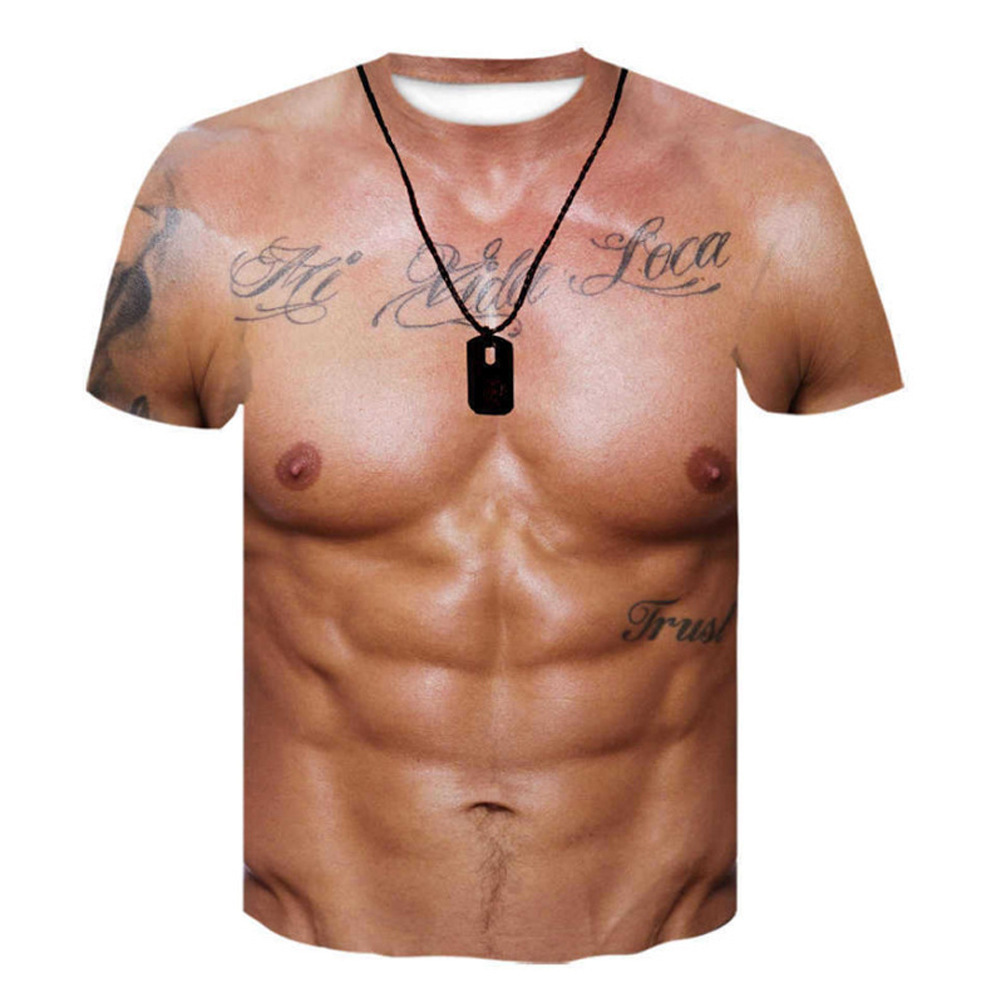 Mens Dog Tag Necklace - Erkekler Komik Sahte Kaslı Göbek 3D