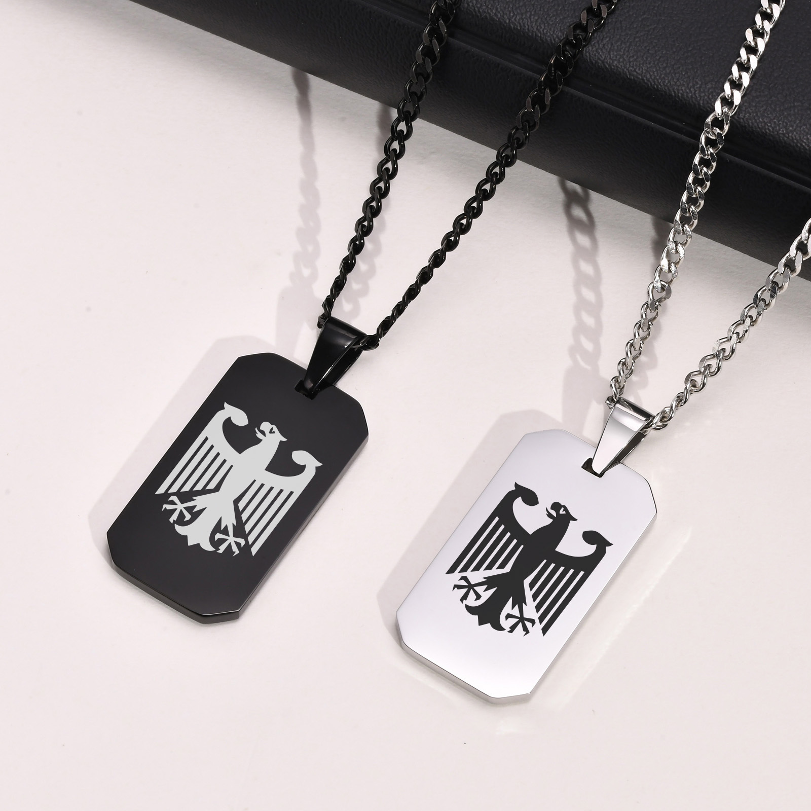 Mens Dog Tag Necklace - Erkekler için Alman Kartalı Kare Kolye,