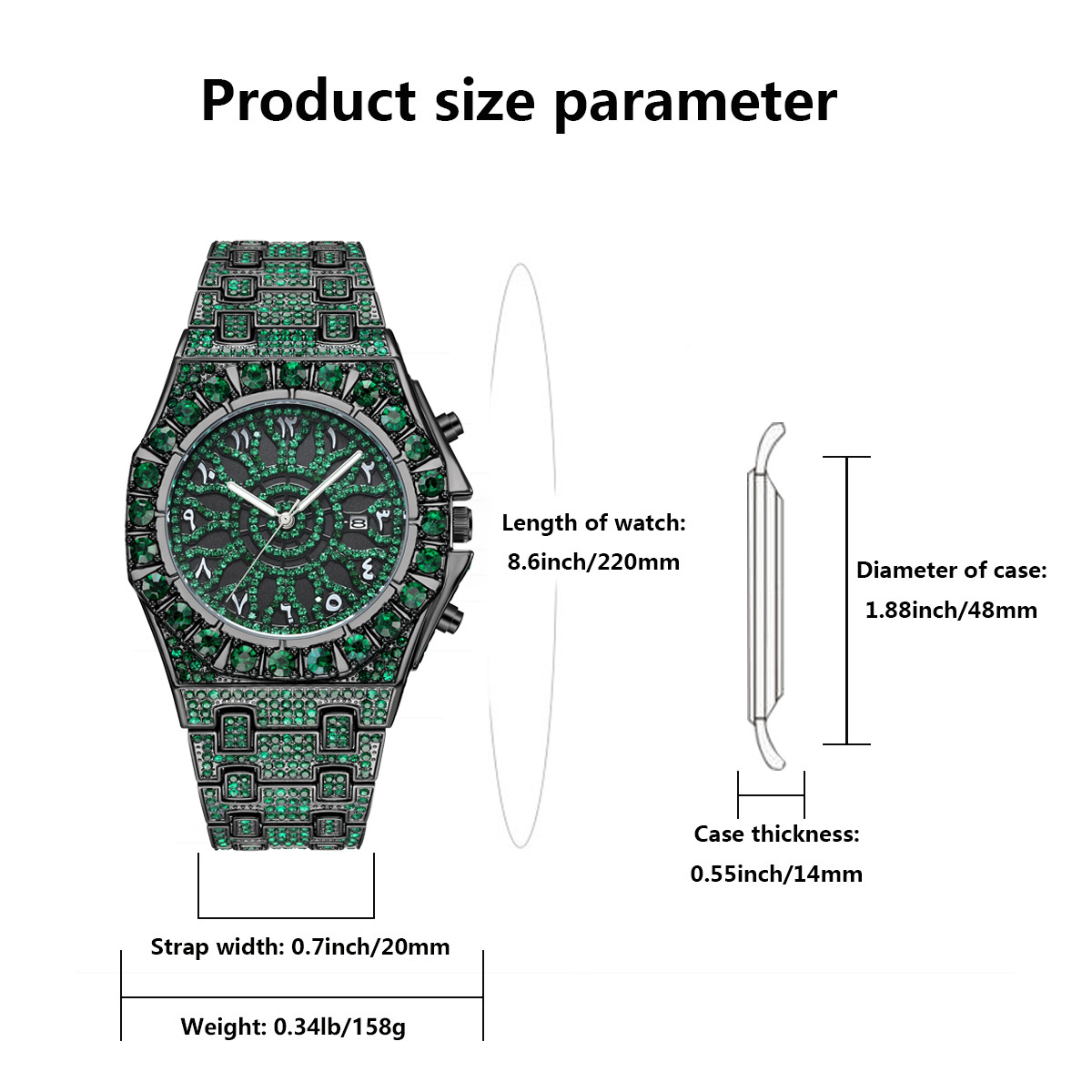 Hip Hop Yeşil Buzlu Kol Saati  - Jewelry Watches Brands incelemesi ve fiyatı