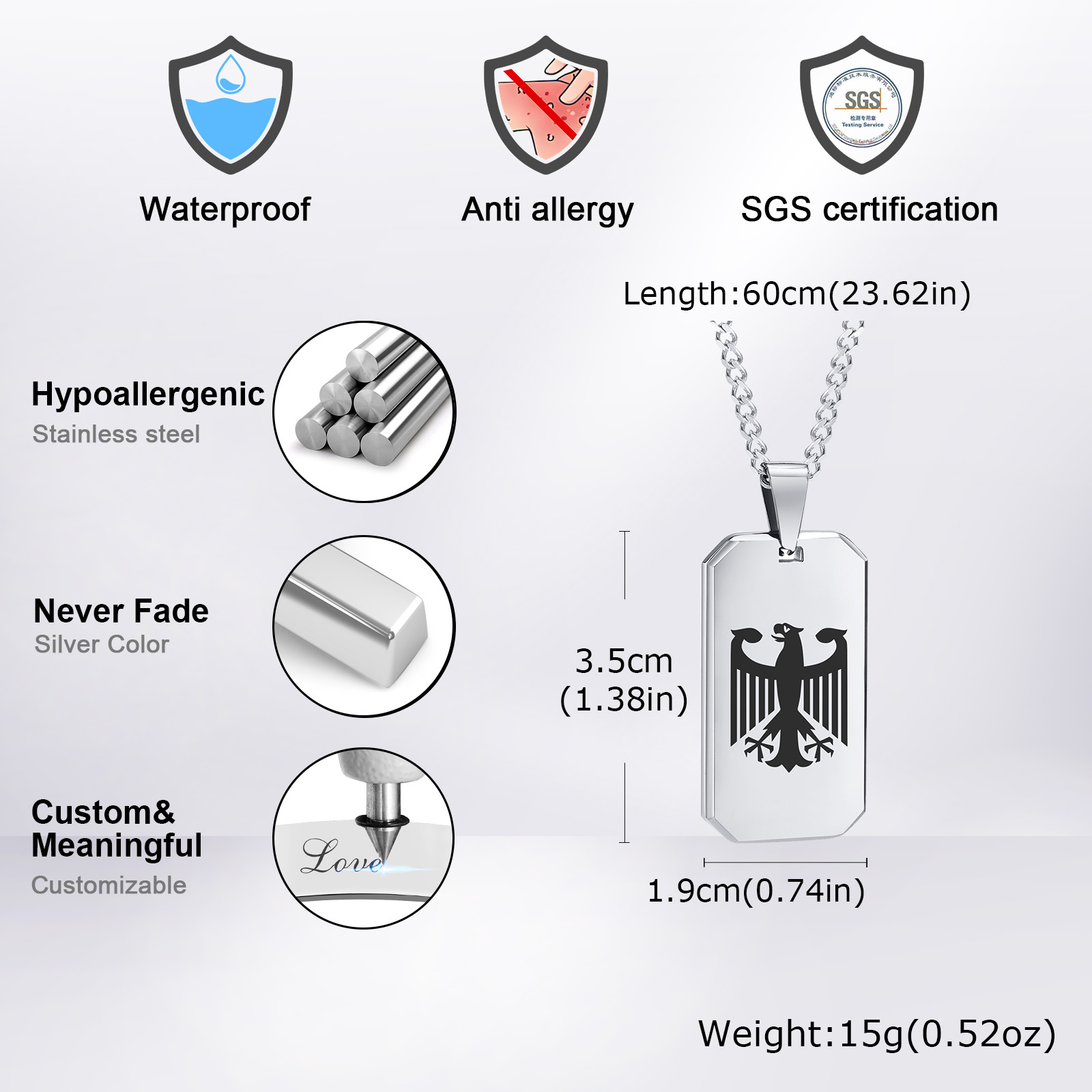 Erkekler için Alman Kartalı Ka - Mens Dog Tag Necklace incelemesi ve fiyatı